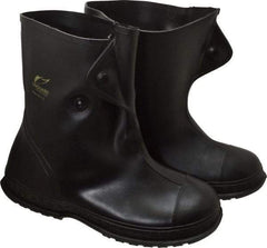 Dunlop Protective Footwear - Men's 8-9 Rain & Cold Resistant Overshoes - 10" High, Plain Toe, Nonslip & 4-Way Cleated Sole, PVC Upper, Black - Apex Tool & Supply