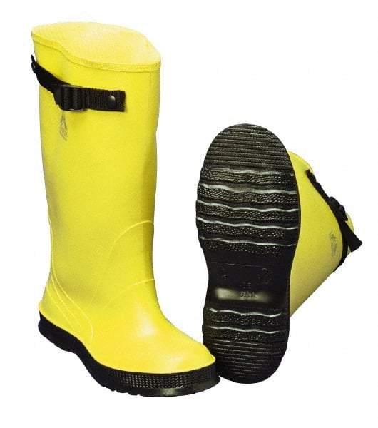 Dunlop Protective Footwear - Men's 9 Rain & Cold Resistant Overboots - 17" High, Plain Toe, Self Cleaning & Cleated Sole, PVC Upper, Yellow, Adjustable Polyester Strap, Buckles & Snaps - Apex Tool & Supply
