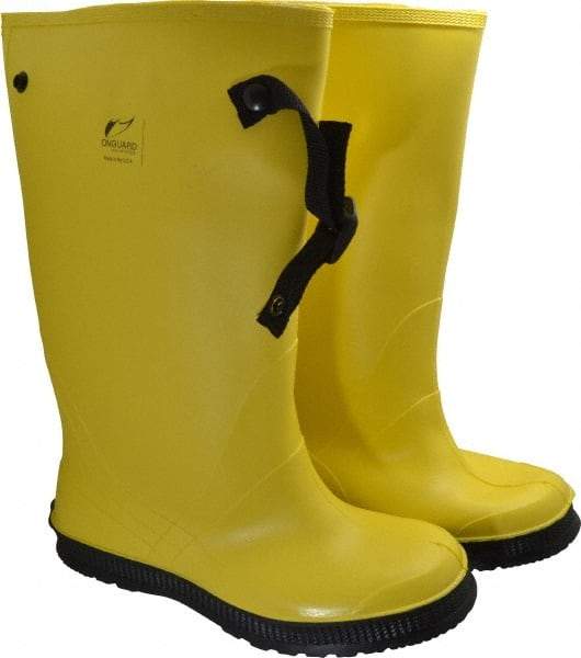 Dunlop Protective Footwear - Men's 11 Rain & Cold Resistant Overboots - 17" High, Plain Toe, Self Cleaning & Cleated Sole, PVC Upper, Yellow, Adjustable Polyester Strap, Buckles & Snaps - Apex Tool & Supply