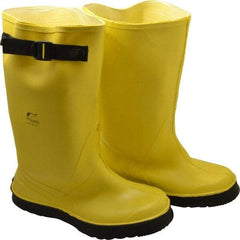 Dunlop Protective Footwear - Men's 13 Rain & Cold Resistant Overboots - 17" High, Plain Toe, Self Cleaning & Cleated Sole, PVC Upper, Yellow, Adjustable Polyester Strap, Buckles & Snaps - Apex Tool & Supply
