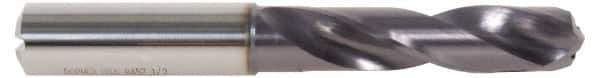 DORMER - #30 140° Spiral Flute Solid Carbide Screw Machine Drill Bit - TiAlN Finish, Right Hand Cut, 20mm Flute Length, 62mm OAL, Four Facet Split Point, Straight Shank, Through Coolant - Apex Tool & Supply