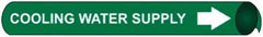 NMC - Pipe Marker with Cooling Water Supply Legend and Arrow Graphic - 6 to 8" Pipe Outside Diam, White on Green - Apex Tool & Supply