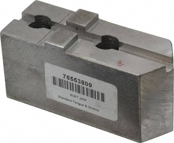 H & R Manufacturing - Tongue & Groove Attachment, Square Soft Lathe Chuck Jaw - Steel, 1-3/4" Btw Mount Hole Ctrs, 3-15/16" Long x 1-1/2" Wide x 1-7/8" High, 5/16" Groove - Apex Tool & Supply