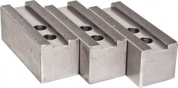 H & R Manufacturing - 1.5mm x 60° Serrated Attachment, Square Soft Lathe Chuck Jaw - 3 Jaws, Steel, 1.181" Btw Mount Hole Ctrs, 5-1/4" Long x 2" Wide x 2" High, 0.827" Groove, 16mm Fastener - Apex Tool & Supply