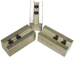 H & R Manufacturing - 1.5mm x 60° Serrated Attachment, Square Soft Lathe Chuck Jaw - 3 Jaws, Aluminum, 1" Btw Mount Hole Ctrs, 3-1/2" Long x 1-1/2" Wide x 2-1/2" High, 0.551" Groove, 12mm Fastener - Apex Tool & Supply