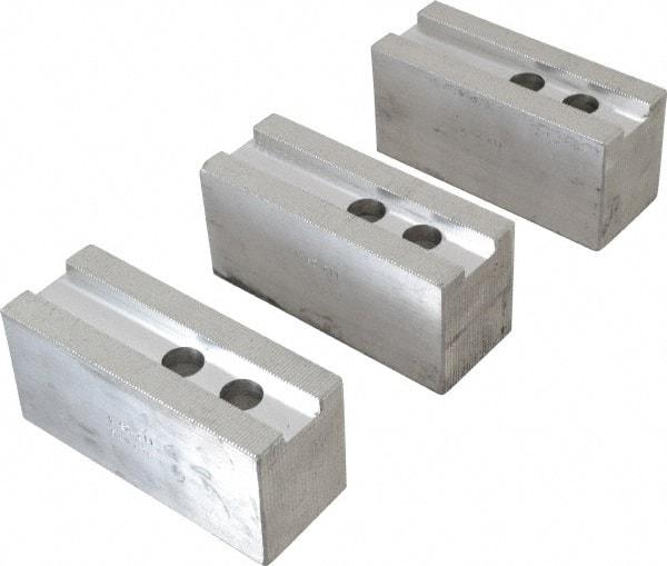 H & R Manufacturing - 1.5mm x 60° Serrated Attachment, Square Soft Lathe Chuck Jaw - 3 Jaws, Aluminum, 1.181" Btw Mount Hole Ctrs, 5-1/4" Long x 2" Wide x 2-1/2" High, 0.827" Groove, 16mm Fastener - Apex Tool & Supply