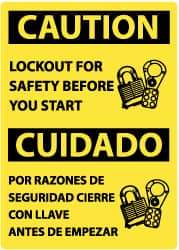 NMC - "Caution - Lockout for Safety Before You Start", 14" Long x 10" Wide, Rigid Plastic Safety Sign - Rectangle, 0.05" Thick, Use for Accident Prevention - Apex Tool & Supply