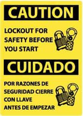 NMC - "Caution - Lockout for Safety Before You Start", 14" Long x 10" Wide, Rigid Plastic Safety Sign - Rectangle, 0.05" Thick, Use for Accident Prevention - Apex Tool & Supply