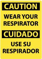 NMC - "Caution - Wear Your Respirator", 14" Long x 10" Wide, Rigid Plastic Safety Sign - Rectangle, 0.05" Thick, Use for Accident Prevention - Apex Tool & Supply