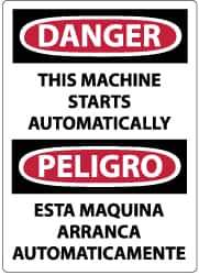 NMC - "Danger - This Machine Starts Automatically", 20" Long x 14" Wide, Rigid Plastic Safety Sign - Rectangle, 0.05" Thick, Use for Accident Prevention - Apex Tool & Supply