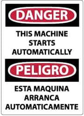 NMC - "Danger - This Machine Starts Automatically", 20" Long x 14" Wide, Rigid Plastic Safety Sign - Rectangle, 0.05" Thick, Use for Accident Prevention - Apex Tool & Supply