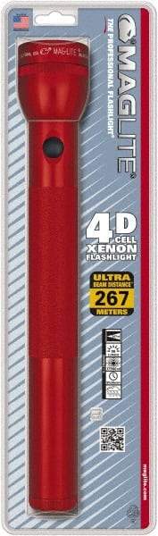 Mag-Lite - Krypton Bulb, 98 Lumens, Industrial/Tactical Flashlight - Red Aluminum Body, 4 D Batteries Not Included - Apex Tool & Supply