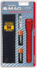 Mag-Lite - Krypton Bulb, 14 Lumens, Industrial/Tactical Flashlight - Red Aluminum Body, 2 AA Alkaline Batteries Included - Apex Tool & Supply