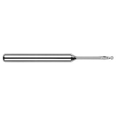 ‎0.05″ Dia. × 1/8″ Shank × 0.15″ DOC × 1-1/2″ OAL, Carbide Uncoated, Standard , 2 Flute, Ballnose End Mill