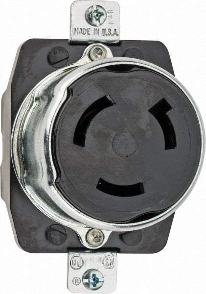 Hubbell Wiring Device-Kellems - 250 VDC, 600 VAC, 50 Amp, L17-30 NEMA, Self Grounding Receptacle - 2 Poles, 3 Wire, Female End, Black - Apex Tool & Supply