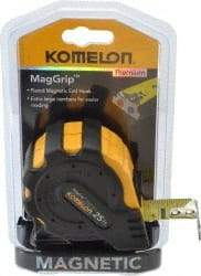Komelon - 25' x 1" Yellow Blade Tape Measure - 1/16" Graduation, Inch Graduation Style, Yellow/Black Case - Apex Tool & Supply
