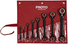 Proto - 8 Piece, 7/32" x 9/32" to 1" x 1-1/8", 12 Point Ratcheting Box Wrench Set - Inch Measurement Standard, Black/Chrome Finish, Comes in Pouch - Apex Tool & Supply