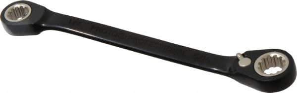 Proto - 1/4" x 5/16" 12 Point Spline Reversible Ratcheting Box Wrench - Double End, 11/16" Head Diam x 1/8" Head Thickness, 4-1/2" OAL, Steel, Black Chrome Finish - Apex Tool & Supply