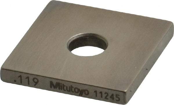 Mitutoyo - 0.119" Square Steel Gage Block - Accuracy Grade 0, Includes Certificate of Inspection - Apex Tool & Supply