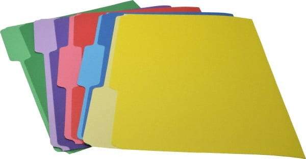 UNIVERSAL - 9-1/2 x 11-3/4", Letter Size, Blue, Green, Red, Yellow & Violet, Colored Folders with Single-Ply Tabs - 11 Point Stock, 1/3 Tab Cut Location - Apex Tool & Supply