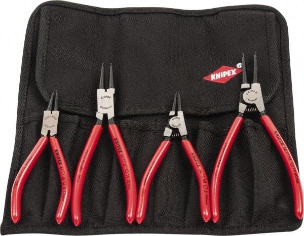 Knipex - 4 Piece, 5/16 to 2-1/2" Bore, 1/8 to 2-1/2" Shaft, Internal/External Retaining Ring Pliers Set - 0.035 to 0.07" Tip Diam Range - Apex Tool & Supply