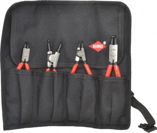 Knipex - 4 Piece, 5/16 to 2-1/2" Bore, 1/8 to 2-1/2" Shaft, Internal/External Retaining Ring Pliers Set - 0.035 to 0.07" Tip Diam Range - Apex Tool & Supply