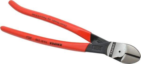 Knipex - 10" OAL, 9/64" Capacity, Diagonal Cutter - 1-1/8" Jaw Length x 1-1/8" Jaw Width, Oval Head, Plastic Coated Handle - Apex Tool & Supply