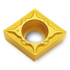 Turning Insert:  CCMT32.52FG PV3010,  Cermet TiN Finish,  Neutral,  0.3820″ Long,  3/8″ Inscribed Circle,  0.0310″ Corner Radius,  80.0 &deg N/A Diamond,  Series  CCMT