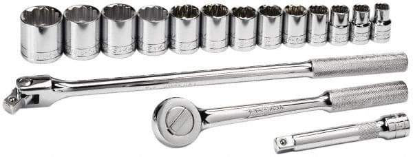 SK - 16 Piece 1/2" Drive Socket Set - 6, 12 Points, 7/16" to 1-1/4" Range, Inch Measurement Standard - Apex Tool & Supply