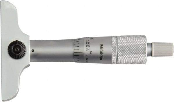 Mitutoyo - 0 to 1" Range, 1 Rod, Mechanical Depth Micrometer - Ratchet Stop Thimble, 2-1/2" Base Length, 0.01mm Graduation, 4mm Rod Diam - Apex Tool & Supply