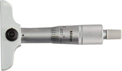 Mitutoyo - 0 to 1" Range, 1 Rod, Mechanical Depth Micrometer - Ratchet Stop Thimble, 2-1/2" Base Length, 0.01mm Graduation, 4mm Rod Diam - Apex Tool & Supply