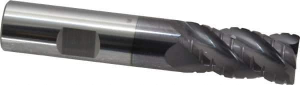 ProMax - 5/8" Diam, 1-1/4" LOC, 4 Flute Solid Carbide Roughing & Finishing Corner Radius End Mill - AlTiN Finish, 3-1/2" OAL, 5/8" Shank Diam, Weldon Shank, 40° Helix, Centercutting, Regular Length - Apex Tool & Supply