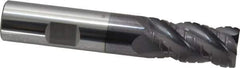 ProMax - 5/8" Diam, 1-1/4" LOC, 4 Flute Solid Carbide Roughing & Finishing Corner Radius End Mill - AlTiN Finish, 3-1/2" OAL, 5/8" Shank Diam, Weldon Shank, 40° Helix, Centercutting, Regular Length - Apex Tool & Supply