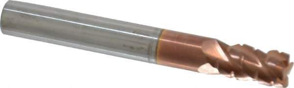 ProMax - 5/16" Diam, 1/2" LOC, 4 Flute Solid Carbide Roughing & Finishing Corner Radius End Mill - TiCN Finish, 2-1/2" OAL, 5/16" Shank Diam, Straight Shank, 40° Helix, Centercutting, Stub Length - Apex Tool & Supply