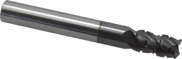 ProMax - 5/16" Diam, 1/2" LOC, 4 Flute Solid Carbide Roughing & Finishing Corner Radius End Mill - AlTiN Finish, 2-1/2" OAL, 5/16" Shank Diam, Straight Shank, 40° Helix, Centercutting, Stub Length - Apex Tool & Supply