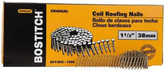 Stanley Bostitch - 0.12" Shank Diam 1-1/2" Long Roofing Nails for Power Nailers - Steel, Galvanized Finish, Smooth Shank, Coil Collation, Diamond Point - Apex Tool & Supply