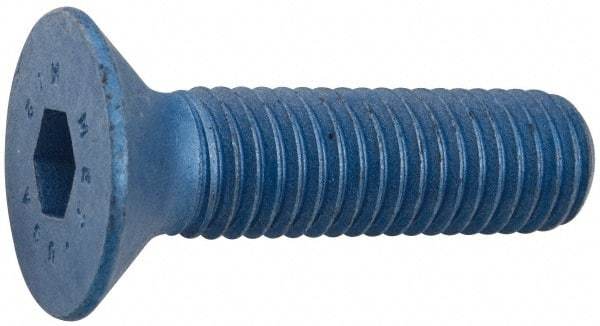 Metric Blue - M12x1.75 Metric Coarse Hex Socket Drive, 90° Flat Screw - Grade 12.9 Alloy Steel, Metric Blue Finish, Fully Threaded, 30mm OAL - Apex Tool & Supply