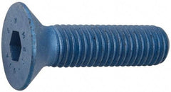 Metric Blue - M5x0.80 Metric Coarse Hex Socket Drive, 90° Flat Screw - Grade 12.9 Alloy Steel, Metric Blue Finish, Fully Threaded, 10mm OAL - Apex Tool & Supply