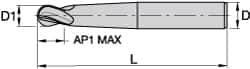 Kennametal - 5/8" Diam, 5/8" LOC, 4 Flute Solid Carbide Ball End Mill - TiAlN/TiN/TiAlN Finish, Single End, 5" OAL, 5/8" Shank Diam, Spiral Flute - Apex Tool & Supply
