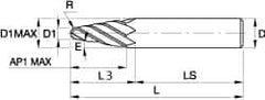 Kennametal - 6° Taper Angle per Side, 0.158" Small End Diam, 30.5mm LOC, Solid Carbide 4 Flute Tapered Ball End Mill - TiAlN/TiN/TiAlN Finish, 89mm OAL, 10mm Shank Diam, Spiral Flute, 30° Helix - Apex Tool & Supply