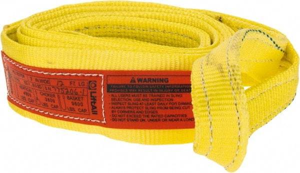 Lift-All - 12' Long x 3" Wide, 4,800 Lb Vertical Capacity, 1 Ply, Polyester Web Sling - 3,800 Lb Choker Capacity, Yellow - Apex Tool & Supply