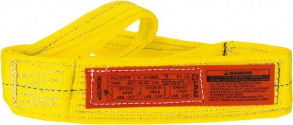 Lift-All - 3' Long x 3" Wide, 4,800 Lb Vertical Capacity, 1 Ply, Polyester Web Sling - 3,800 Lb Choker Capacity, Yellow - Apex Tool & Supply