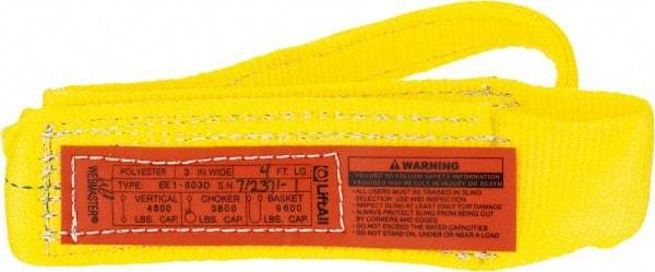 Lift-All - 4' Long x 3" Wide, 4,800 Lb Vertical Capacity, 1 Ply, Polyester Web Sling - 3,800 Lb Choker Capacity, Yellow - Apex Tool & Supply
