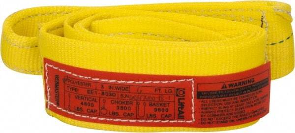 Lift-All - 6' Long x 3" Wide, 4,800 Lb Vertical Capacity, 1 Ply, Polyester Web Sling - 3,800 Lb Choker Capacity, Yellow - Apex Tool & Supply