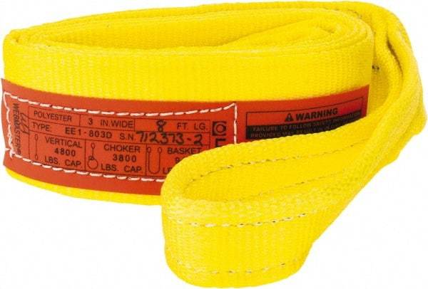 Lift-All - 8' Long x 3" Wide, 4,800 Lb Vertical Capacity, 1 Ply, Polyester Web Sling - 3,800 Lb Choker Capacity, Yellow - Apex Tool & Supply