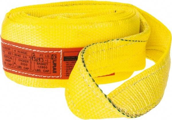 Lift-All - 12' Long x 4" Wide, 6,400 Lb Vertical Capacity, 1 Ply, Polyester Web Sling - 5,000 Lb Choker Capacity, Yellow - Apex Tool & Supply