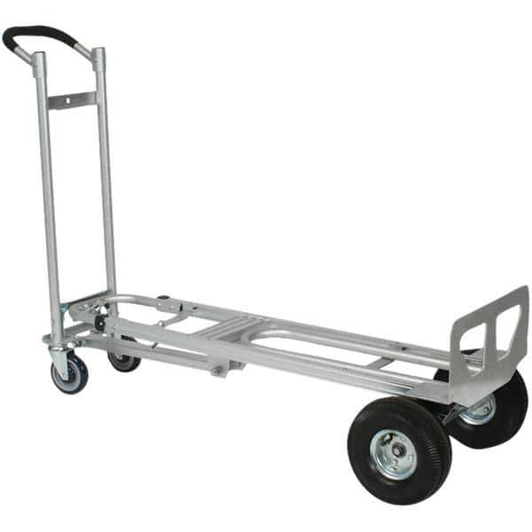 Wesco Industrial Products - 750 Lb Capacity 52" OAH 3 Position Hand Truck - 12 x 51" Base Plate, Continuous Handle, Aluminum, Full Pneumatic Wheels - Apex Tool & Supply