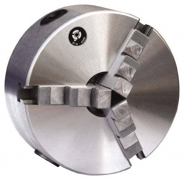 Gibraltar - 3 Jaws, 6" Diam, Self Centering Manual Lathe Chuck - 2-1/4-8" Spindle Mount, Reversible, 1.575" Through Hole Diam, 0.0012" Axial Runout, 0.0012" Radial Runout, Cast Iron - Apex Tool & Supply
