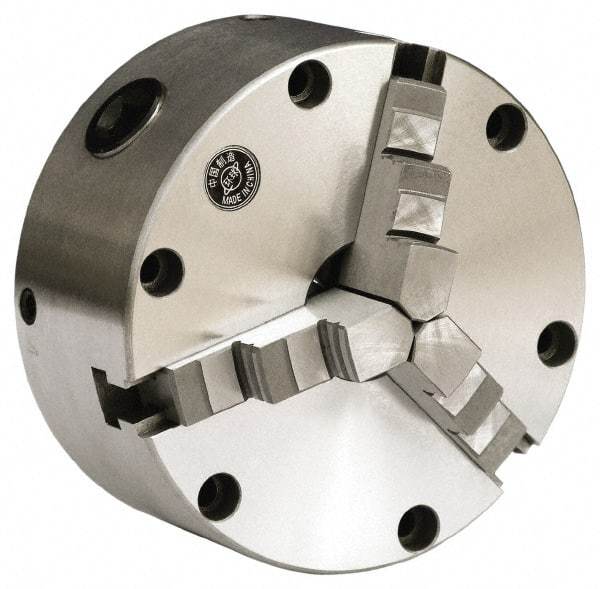 Gibraltar - 3 Jaws, 5" Diam, Self Centering Manual Lathe Chuck - Front Mount, Reversible, 3,000 Max RPM, 1.1811" Through Hole Diam, Cast Iron - Apex Tool & Supply