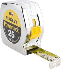 Stanley - 25' x 1" Yellow Blade Tape Measure - 1/16" Graduation, Inch Graduation Style, Silver Case - Apex Tool & Supply